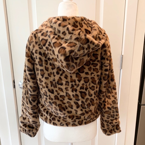 Leopard Faux Fur Hoodie Crop Jacket Hoodie XS - Picture 8 of 14